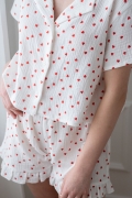 Piżama damska Sweet Heart Short biała w serca muślinowa na lato
