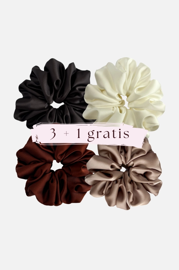Zestaw czterech gumek do włosów typu scrunchie basic